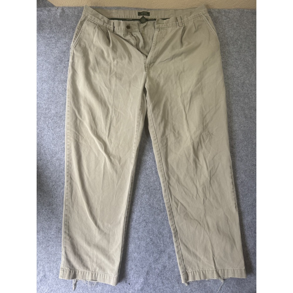 Lauren Ralph Lauren Pleated‎ Chino Pants 20W Khaki Tan Distressed Cotton